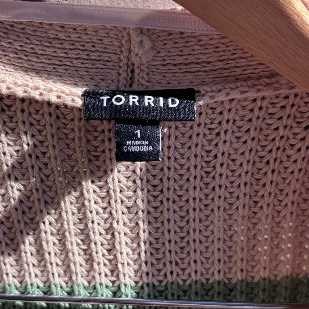 torrid Striped Long Cardigan in Beige, Green, Yellow, Navy & Red - Picture 5 of 9